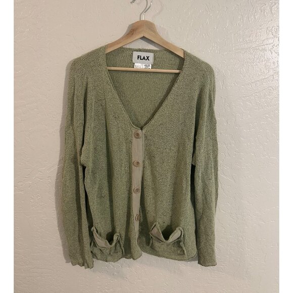 Flax Cotton Blend Spring Green Knot Cardigan - Picture 1 of 7